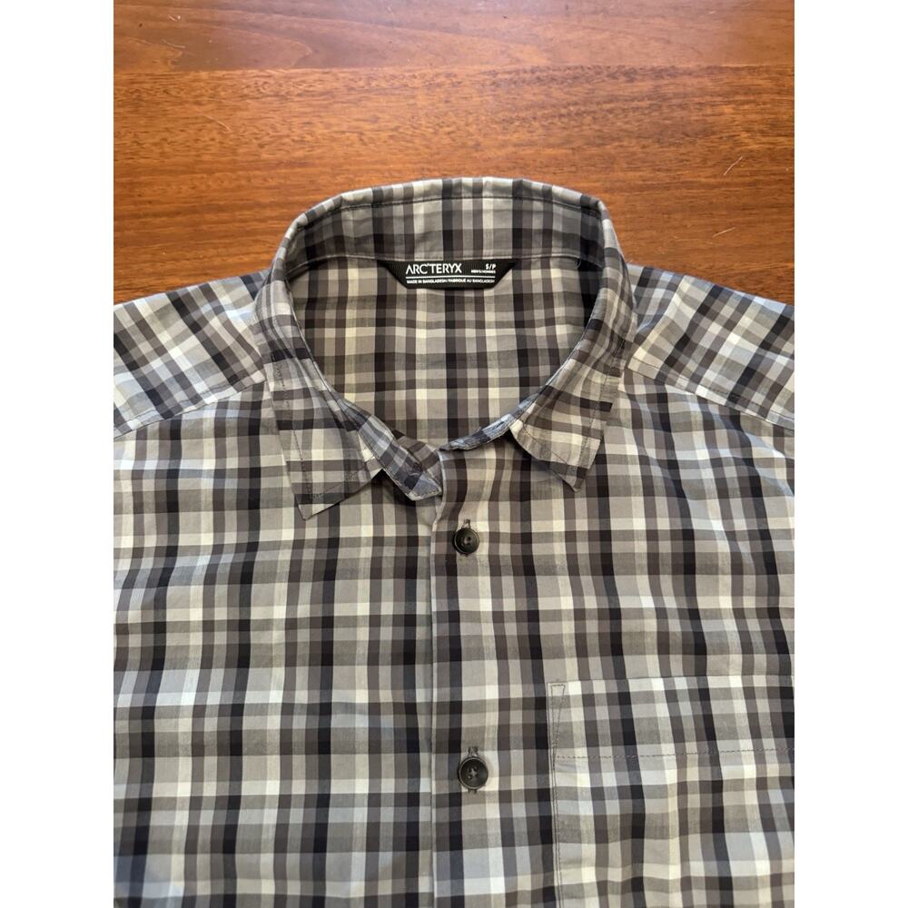 Small Arcteryx Brohm Plaid Short Sleeve Shirt Gray Check Button Up